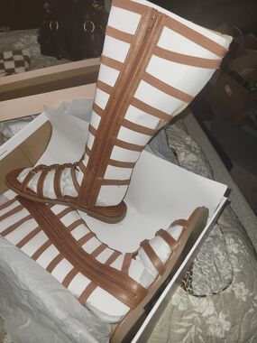Wild Pair Brown Strappy Gladiator Knee-High Sandals
